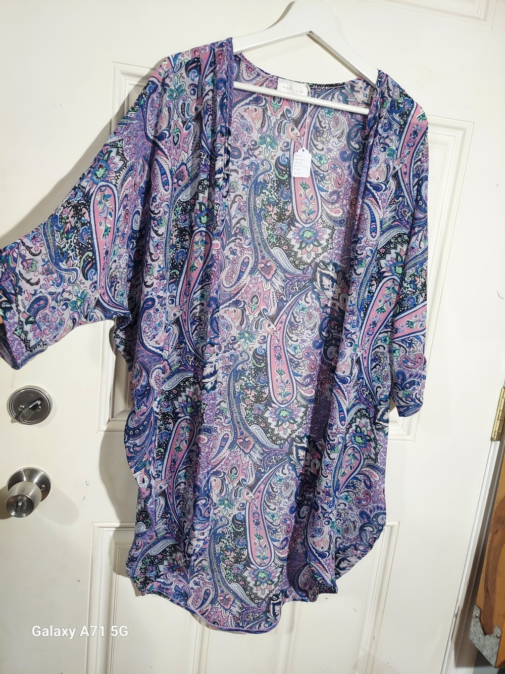 Embrace LA Pastel Paisley Boho Open Front Kimono Cardigan Coverup L